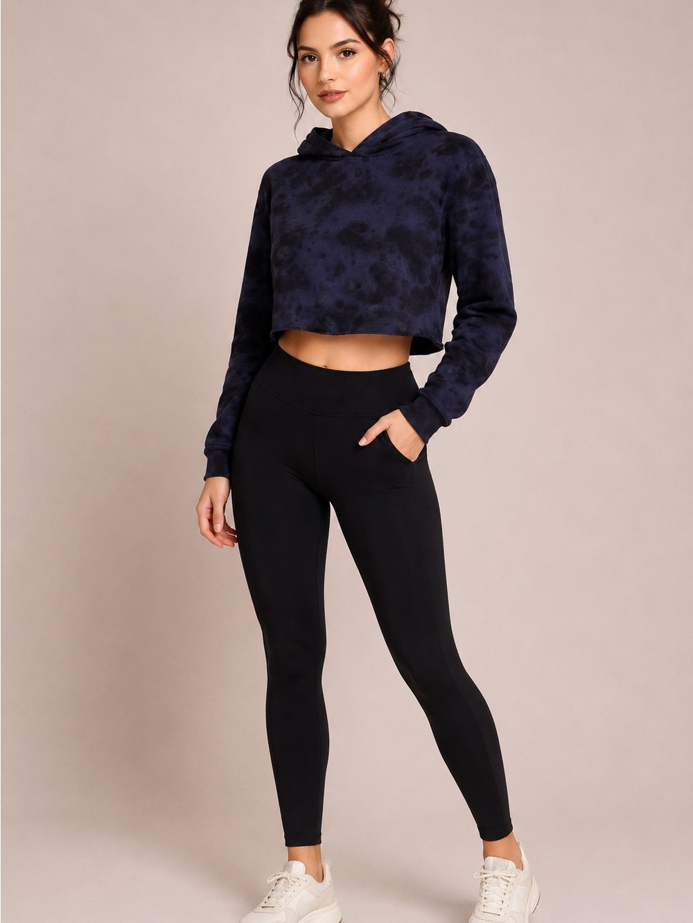 525 America Navy Tie Dye Cropped Hoodie Sweatshirt Pullover Athleisure